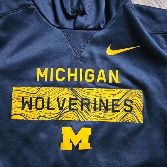 Nike University of Michigan Wolverines Hoodie Large Blue Yellow Polyester Size L - Picture 10 of 15